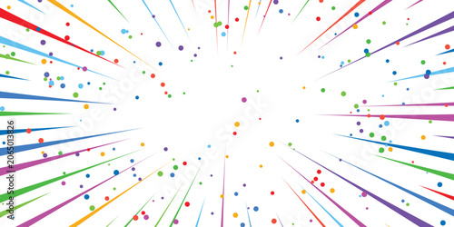 Vibrant colorful explosion of lines and dots on white background vector graphic design element for celebration and party themes
