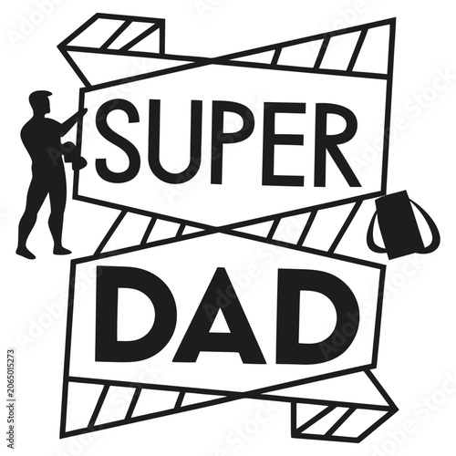 Cuadro en lienzo Happy fathers day black and white illustration of a silhouette of a man holding
