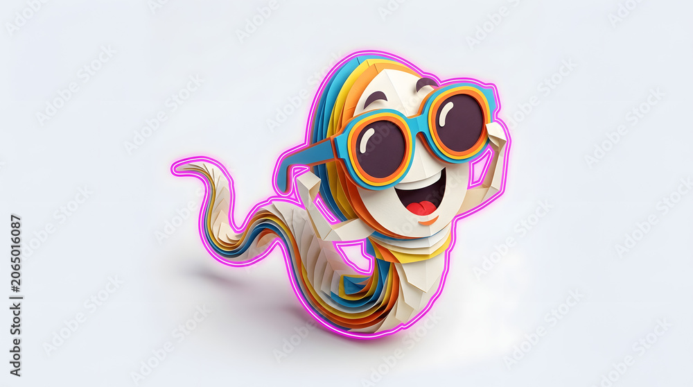 Fototapeta premium Playful Paper Quilling Sperm Character with Sunglasses for Fertility Clinic Marketing and Educational Content