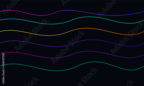 Colorful Multicolor Wavy Lines on Black Background Abstract Flow Design with Vibrant Wave Effects
