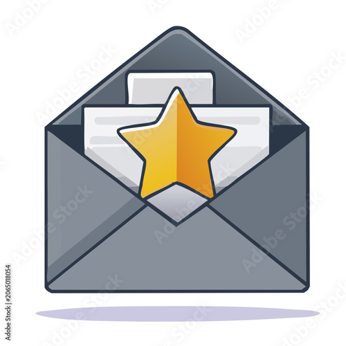 Gray envelope icon with orange star on transparent background