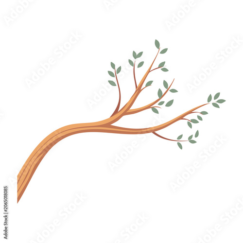 Minimalist tree branch with green leaves illustration
