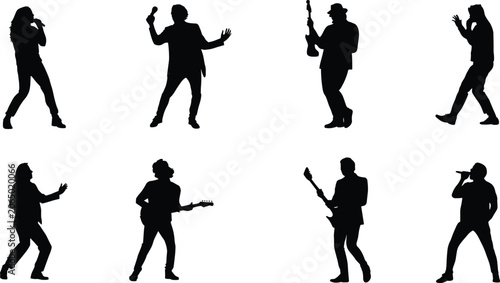 Quadro su tela Musicians and Singers Silhouette Collection Set with Guitarists Vocalists and Li