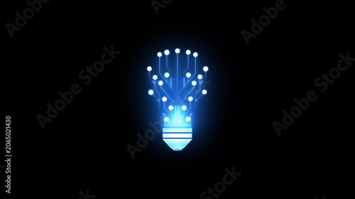 Digital light bulb innovation concept: glowing circuit board technology animation