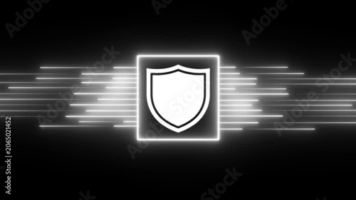 Cyber security shield with glowing digital data lines motion background, protection