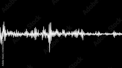 Dynamic white audio waveform visualization on black background, for music and, sound production
