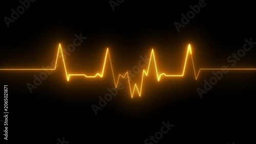 Glowing golden heartbeat ekg pulse line animation on black background, for medical and, technology concepts