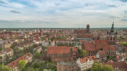 Gdansk Poland time lapse high angle view city skyline at old town