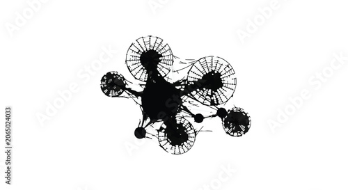 Network nodes connected by lines represent a complex digital communications system.