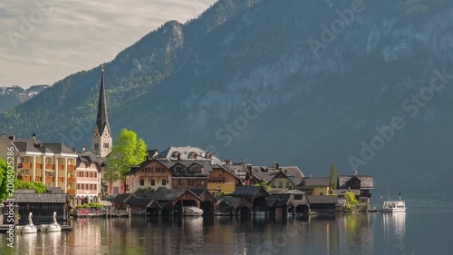 Hallstatt Austria, city skyline time lapse Nature landscape at village