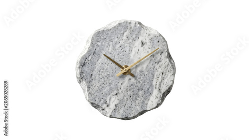 Organic Stone Shape Wall Clock with Gold Hands Isolated on Transparent Background