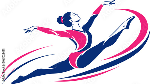 Foto Vector illustration of a rhythmic gymnast performing a split leap