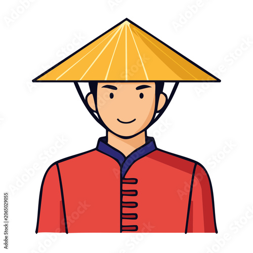 Person in Traditional Conical Hat Illustration