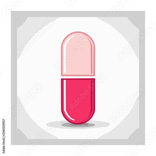 Pink and red pill capsule icon on white background