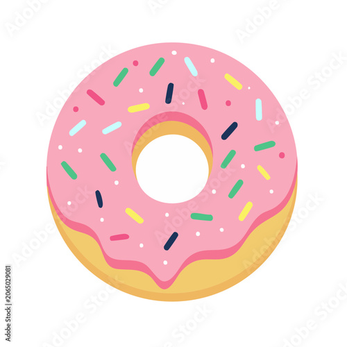 Pink Donut with Colorful Sprinkles Flat Illustration