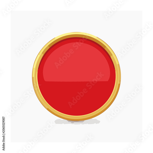 Red button with gold rim on white background