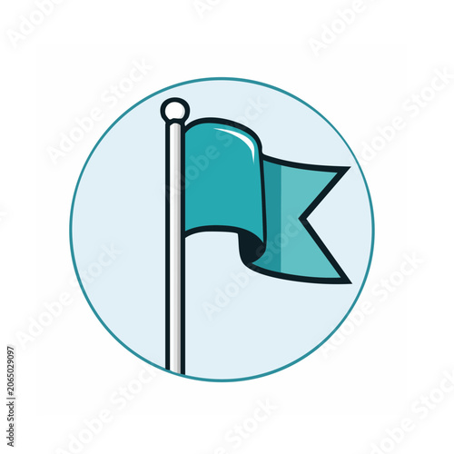 Teal flag on pole icon in flat design