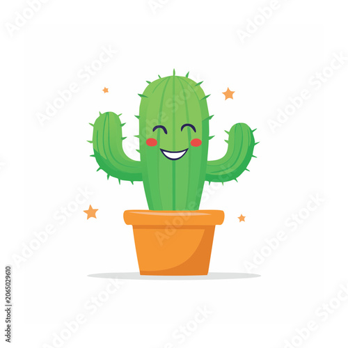 Cartoon cactus in orange pot with stars
