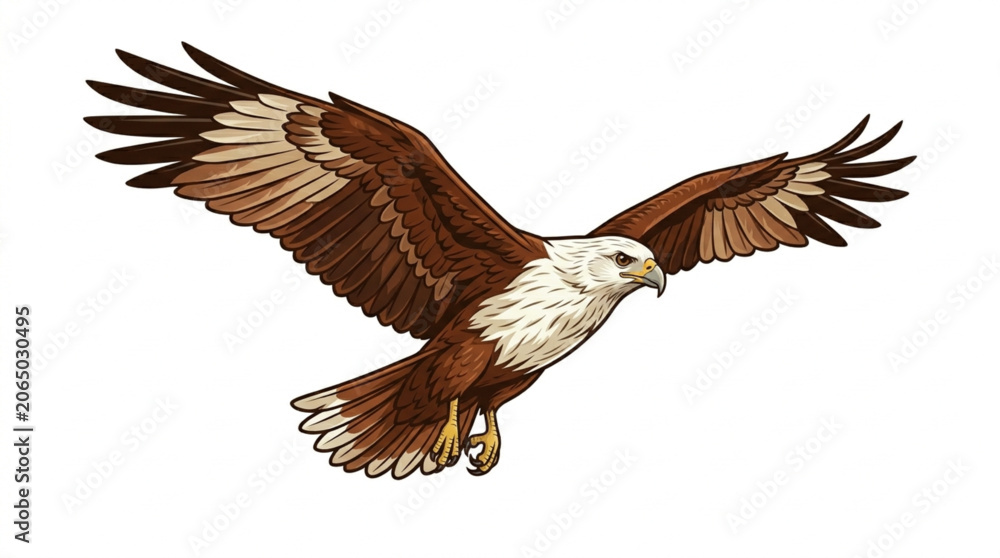 Obraz premium Flying bald eagle vector illustration with spread wings isolated on white background