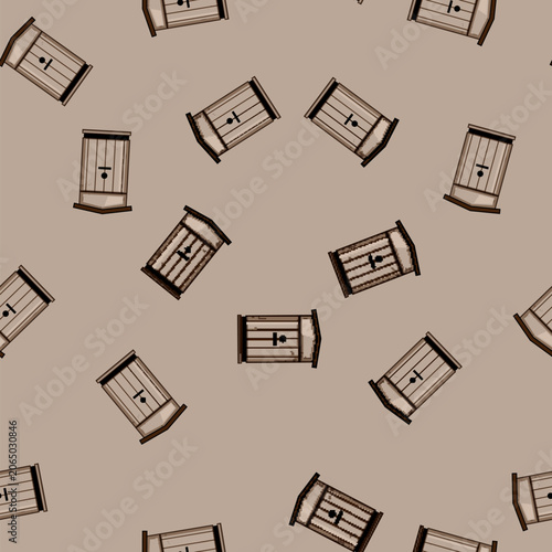 Fotografie seamless pattern Wooden outhouse with pitched roof and simple male sign, rustic