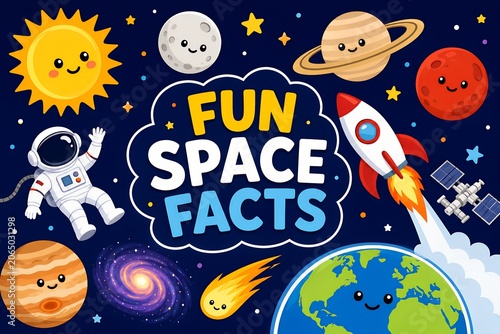 fun space facts for kids space whimsical illustration spaceship star astronaut cosmos science exploration