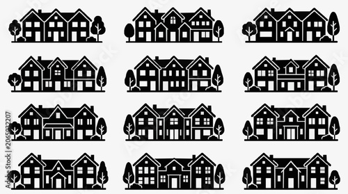 Photos Neoclassical Residential House Lineup Illustration.