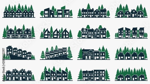 Vászonkép Neon House Silhouettes Against Forest Backdrop.