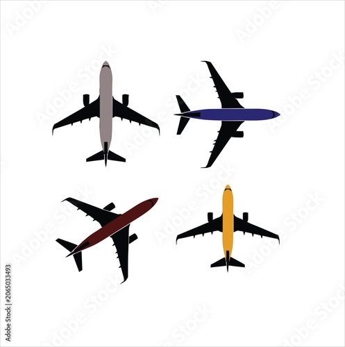 Aircraft illustrations vector set of different angles and perspectives isolated on a background.
