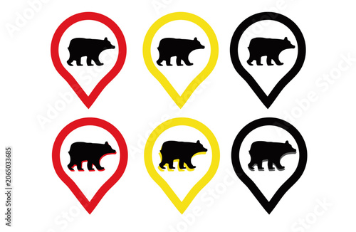 Billede på lærred 地図用クマの出没注意アイコン（シンプルな黒いシルエットのベクターイラスト）