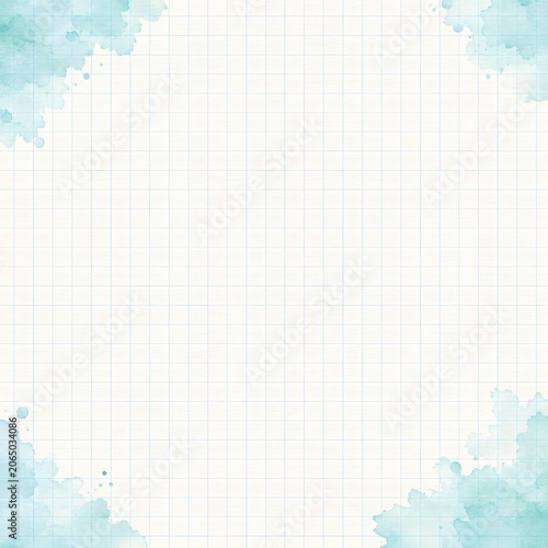 Aqua Watercolor Grid Paper Background Template