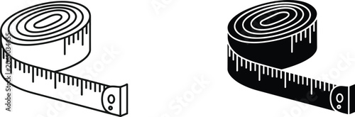 Measuring tape vector icons set featuring tailor ruler roll centimeter tool outline and solid glyph variations