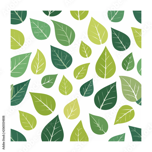 Seamless Green Leaf Pattern on White Background