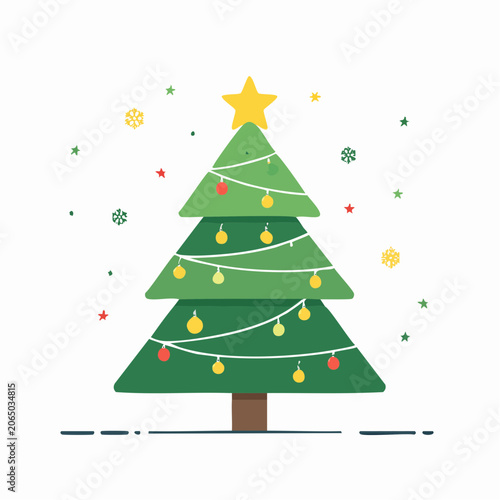Stylized Christmas Tree with Lights and Snowflakes