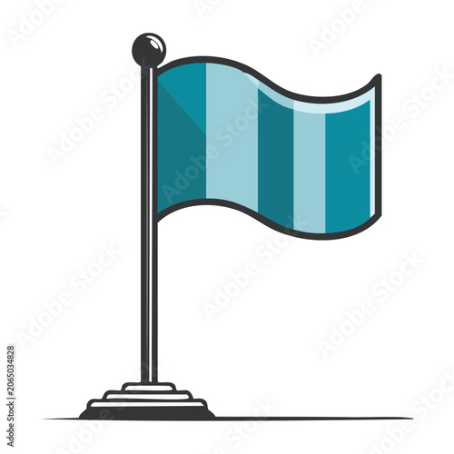 Teal and light blue flag on pole in flat design