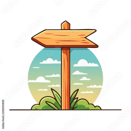 Wooden directional signpost with arrow in nature scene