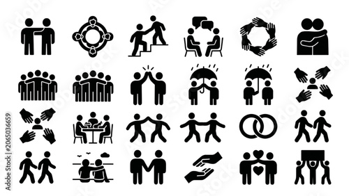 Friendship and Community Thin Line Icons Social Connection Support Vector Set