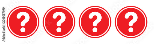 Set of four circular icons featuring red question mark symbols isolated on a transparent grid background.