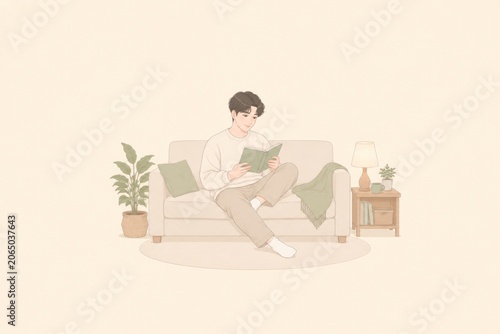 Cute pastel illustration of a young person's healthy morning self-care routine