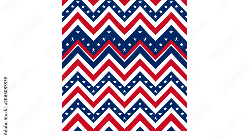 Obraz premium 4th july Independents day Patriotic chevron pattern, red white blue stars, American flag design, vector background isolated on White Background Editorial EPS