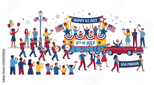 Tableau sur toile 4th of July, Happy Independence Day, USA Parade, Patriotic Celebration, American