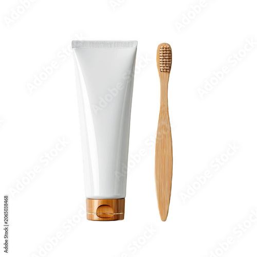 Eco-friendly toothbrush and toothpaste combination for mock-up isolated illustration on transparent background