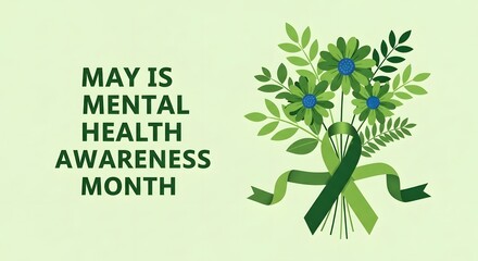 May is mental health awareness month floral ribbon illustration