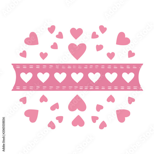 Pink Hearts and Banner Valentine Illustration