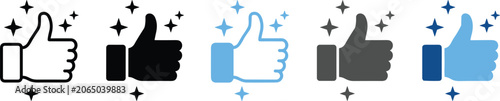 Thumbs up like vector icons set featuring hand gesture approval success stars outline and colored variations