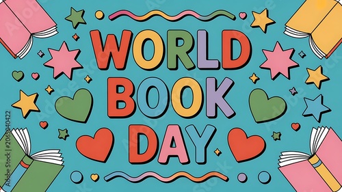 World book day colorful educational banner with books stars and reading celebration
