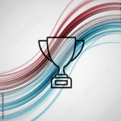Trophy Icon on Abstract Wavy Background with Red and Blue Hues.