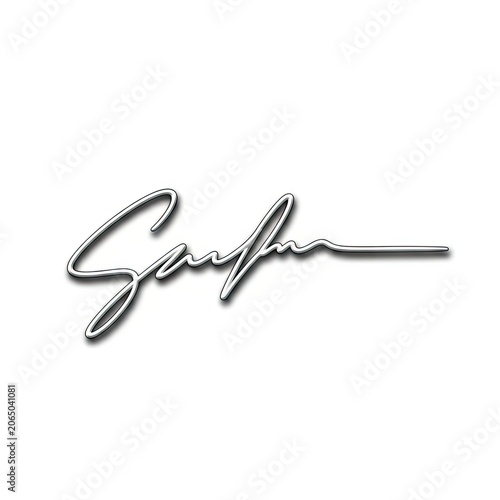Elegant Handwritten Signature with Shadow Effect on White Background.