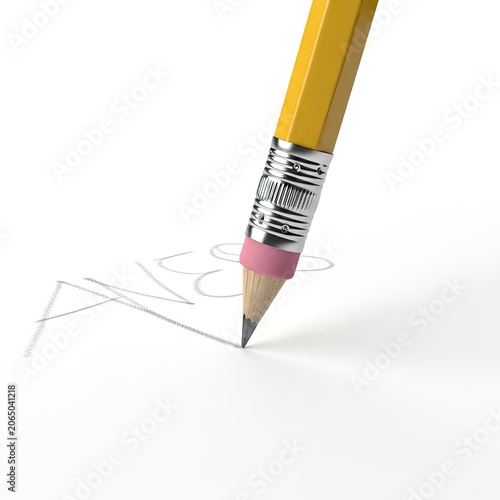Yellow Pencil Drawing on White Paper with Eraser Detail.