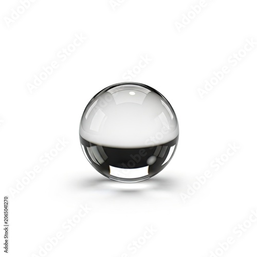 Clear Glass Sphere with Shadow on White Background.