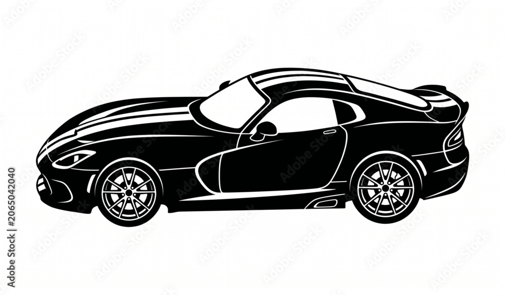 Fototapeta premium Sports Car Black Silhouette Vector with Racing Stripes